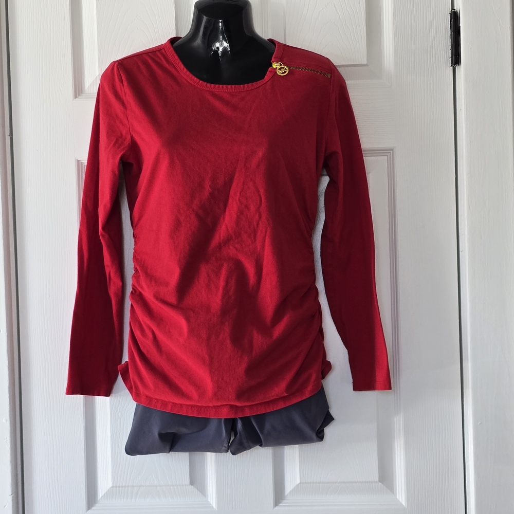 Michael Kors Red Long Sleeve Top. Size Med. True Red With Gold Accents